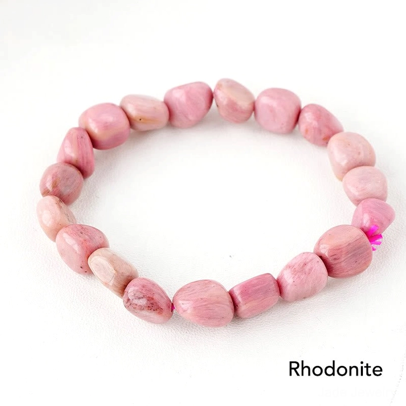 Rhodonite natural stone crystal bracelet for emotional healing and compassion