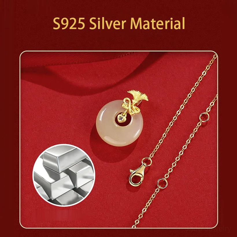 S925 sterling silver hetian jade carnation pendant necklace with stamped hallmark and complete chain