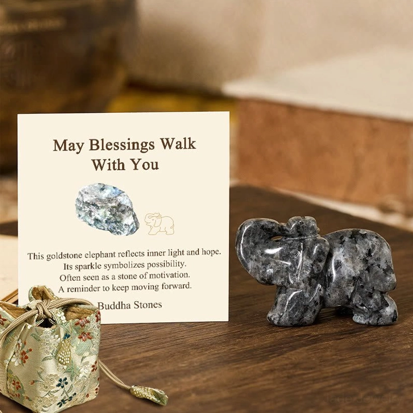 Sparkle stone elephant figurine symbolizing hope and inner light reflection