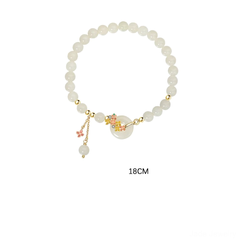 Sterling silver 925 jade necklace with osmanthus pendant and peace buckle charm