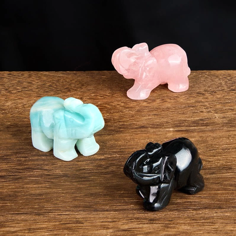 Stone elephant figurine natural healing crystal for spiritual growth and intention