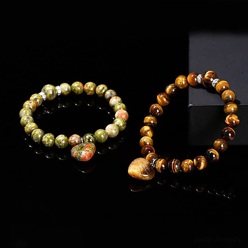 White Jade protective heart charm bracelet - luck and harmony stone